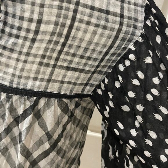 BL-NK BLOUSE MIRANDA PEASANT MONOCHROMATIC BLACK/WHITE SHEER PRINT Sz S BADDIE - Picture 15 of 16